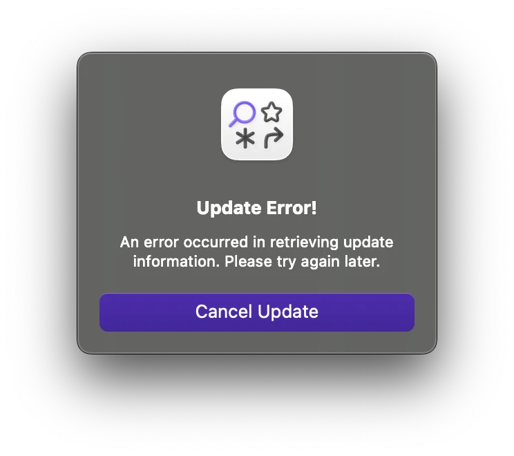 Update Error! - An error occurred in retrieving update information. Please try again later.