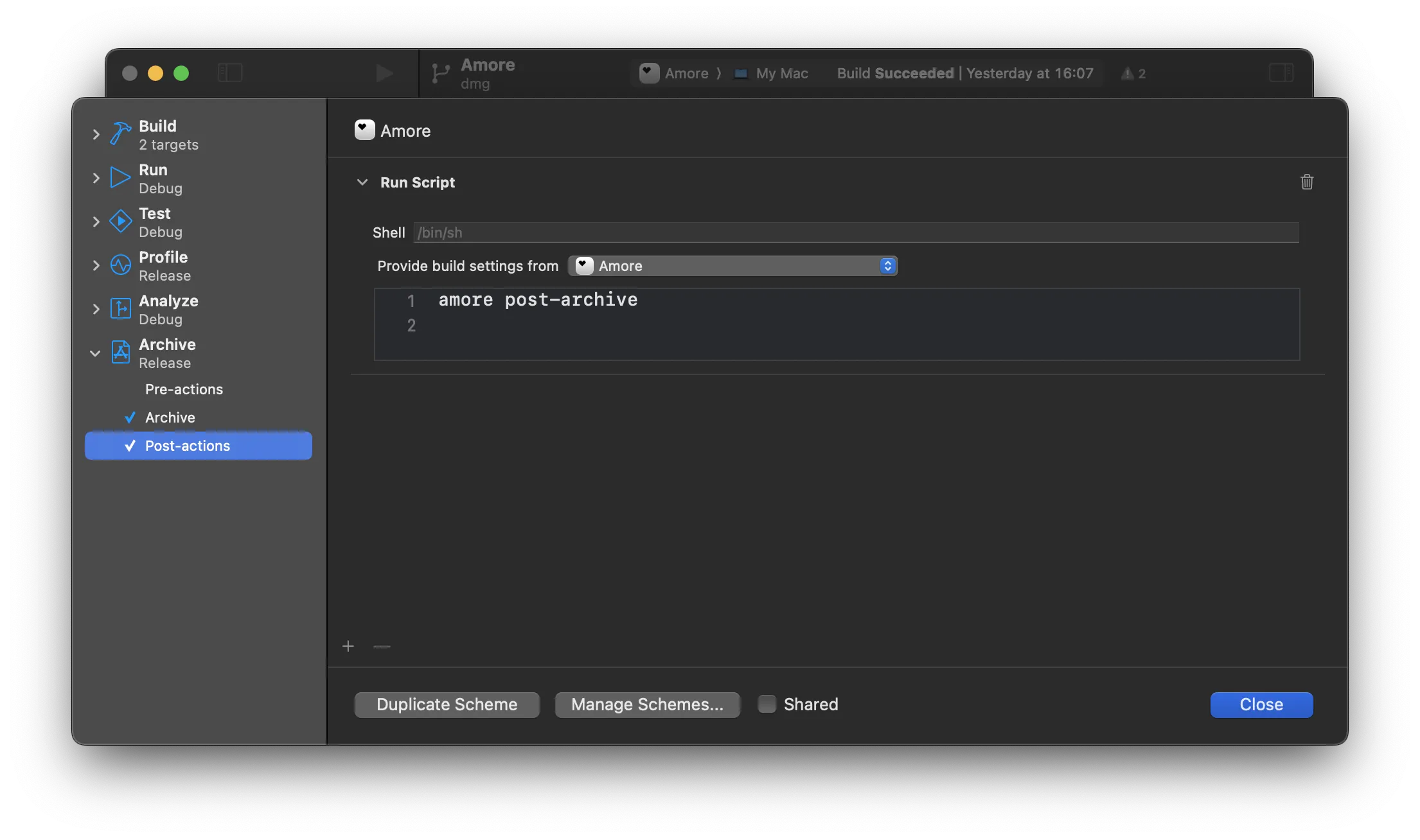 Xcode Post Archive Action
