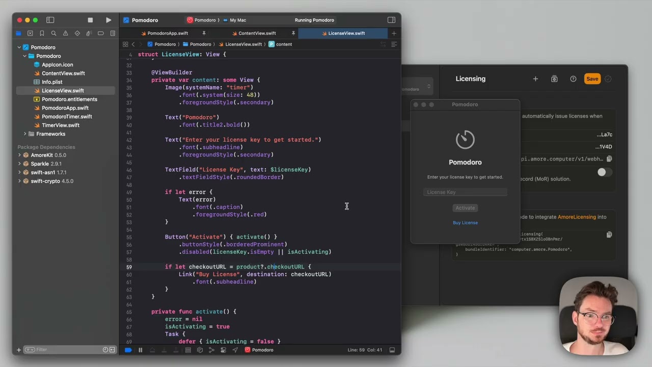 Adding AmoreLicensing to a Swift app in Xcode