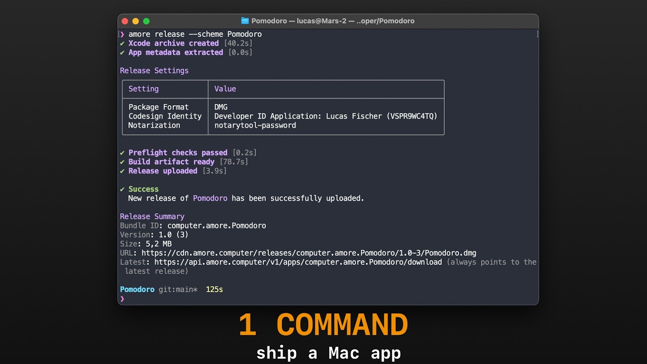Releasing a macOS app with one amore release command